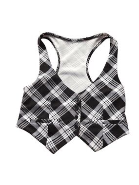 Black & White Plaid Crop Vest – Button Front, Racerback